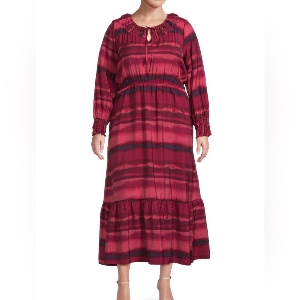 NWOT Terra & Sky Peasant Maxi Dress 4X 28/30W Tiered Tuscan Rose Ombré Long